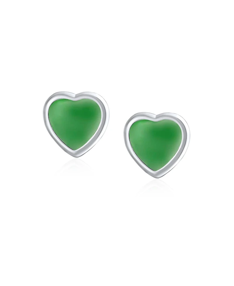 Bling Jewelry Lovers Bezel Set Green Jade Heart Stud Earrings Sterling Silver Gift