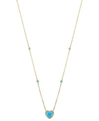 Effy Turquoise & Diamond (1/6 ct. t.w.) Heart Halo Pendant Necklace in 14k Gold, 16" + 2" extender