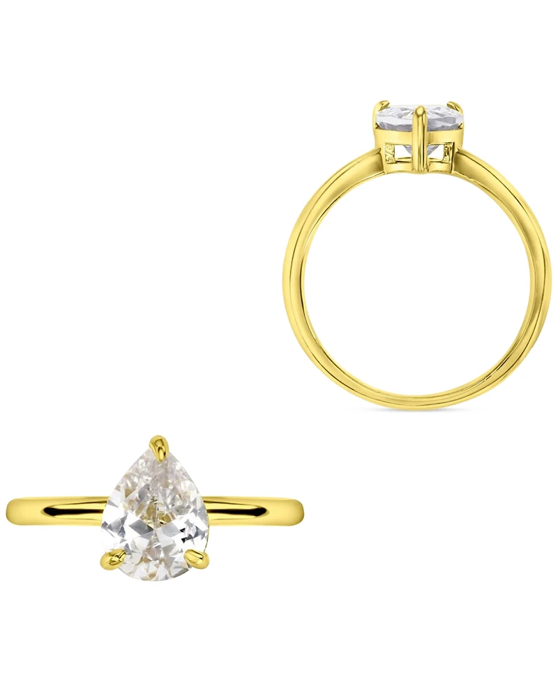 Cubic Zirconia Pear Solitaire Engagement Ring 14k Gold-Plated Sterling Silver