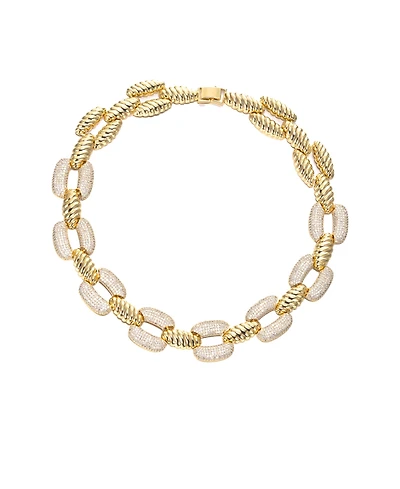 by Adina Eden Pave Ridged Open Flat Square Link Choker Necklace
