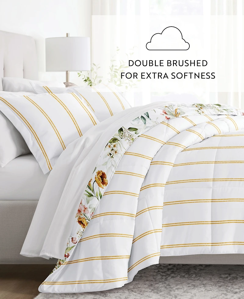 ienjoy Home Chintz Floral Stripe 3-Piece Comforter Set, Full/Queen