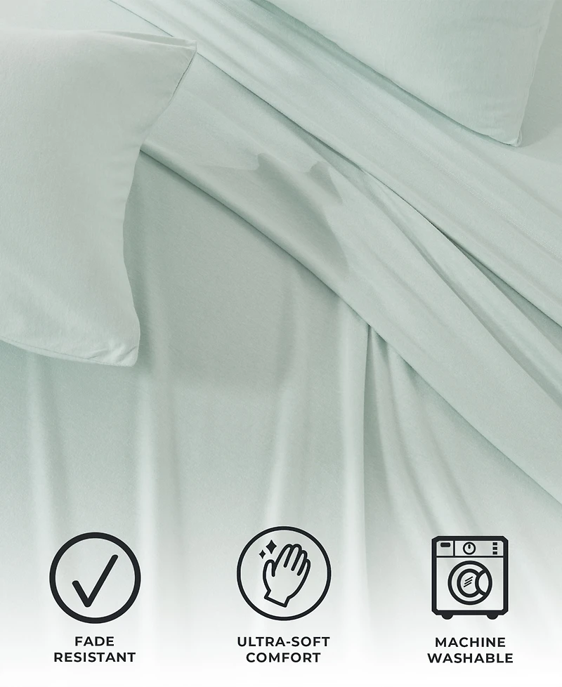 Premium Comforts Heathered Melange T-shirt Jersey Knit Cotton Blend Piece Sheet Set