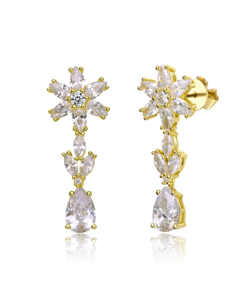 Sterling Silver with Cubic Zirconia Cluster Snowflake Formal Dangle Earrings