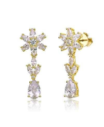 Sterling Silver with Cubic Zirconia Cluster Snowflake Formal Dangle Earrings