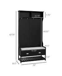 Homcom Hall Tree, Coat Rack and Bench Seat with 4 Hooks, 2 Drawers,