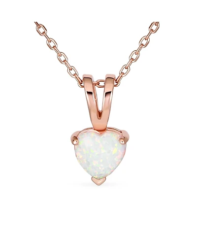 Bling Jewelry Danity Opulence 5CT Solitaire White Synthetic Opal Heart Shape Pendant Necklace Rose Gold Plated Sterling Silver