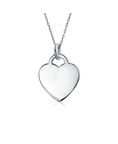 Bling Jewelry Tiny Minimalist Blank Plain Flat Heart Shape Initial Pendant Necklace Sterling Silver