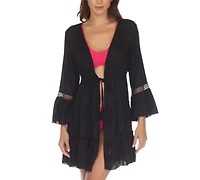 Raviya Women's Lace-Inset Tie-Front Tiered Swim Cover-Up