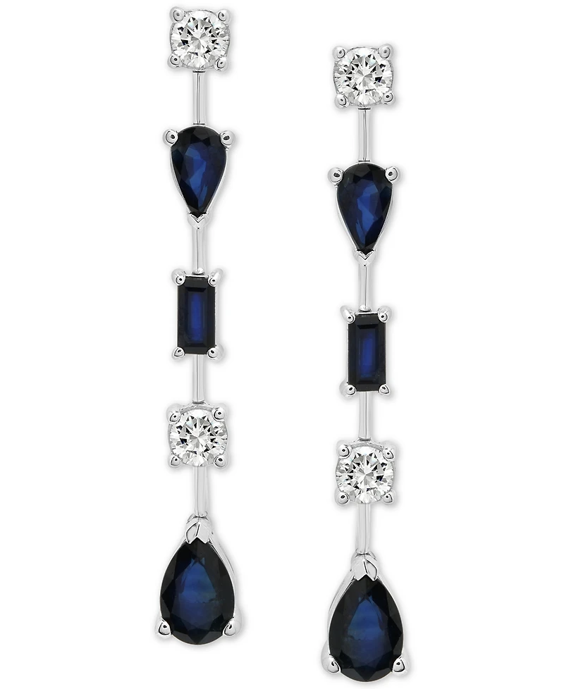 Blue Sapphire (2 ct. t.w.) & White Sapphire (3/8 ct. t.w.) Linear Drop Earrings in Sterling Silver