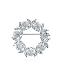 Bling Jewelry Elegant Holiday Marquise Cz Cubic Zirconia Round 8MM White Simulated Pearl Wreath Circle Scarf Brooch Pin