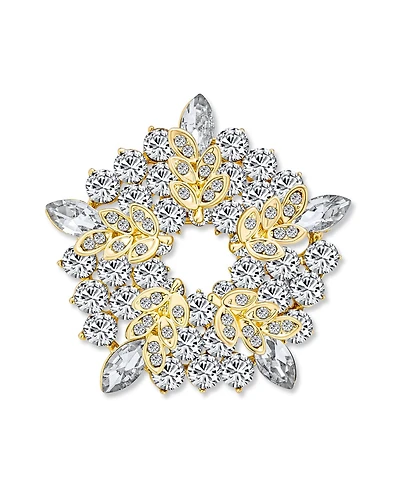 Bling Jewelry Large Two Tone Golden Crystal Fashion Holiday Circle Wreath Scarf Brooch Pin Gold Silver Plated