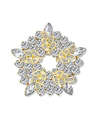 Bling Jewelry Large Two Tone Golden Crystal Fashion Holiday Circle Wreath Scarf Brooch Pin Gold Silver Plated