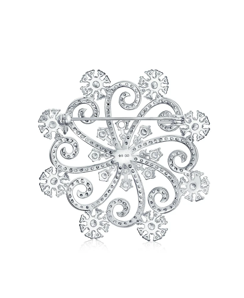 Bling Jewelry Large Frozen Winter Swirl Holiday Party Cz Cubic Zirconia Scarf Christmas Statement Snowflake Brooch Pin