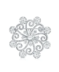Bling Jewelry Large Frozen Winter Swirl Holiday Party Cz Cubic Zirconia Scarf Christmas Statement Snowflake Brooch Pin