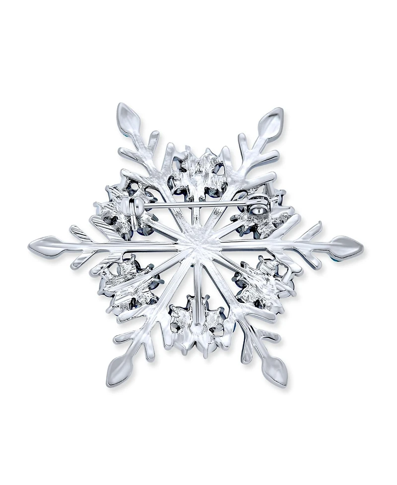Bling Jewelry Large Multi Color Ice Blue Frozen Winter Flower Snowflake Brooch Pin Crystal Holiday Party Frozen Winter Rhodium Plated Alloy