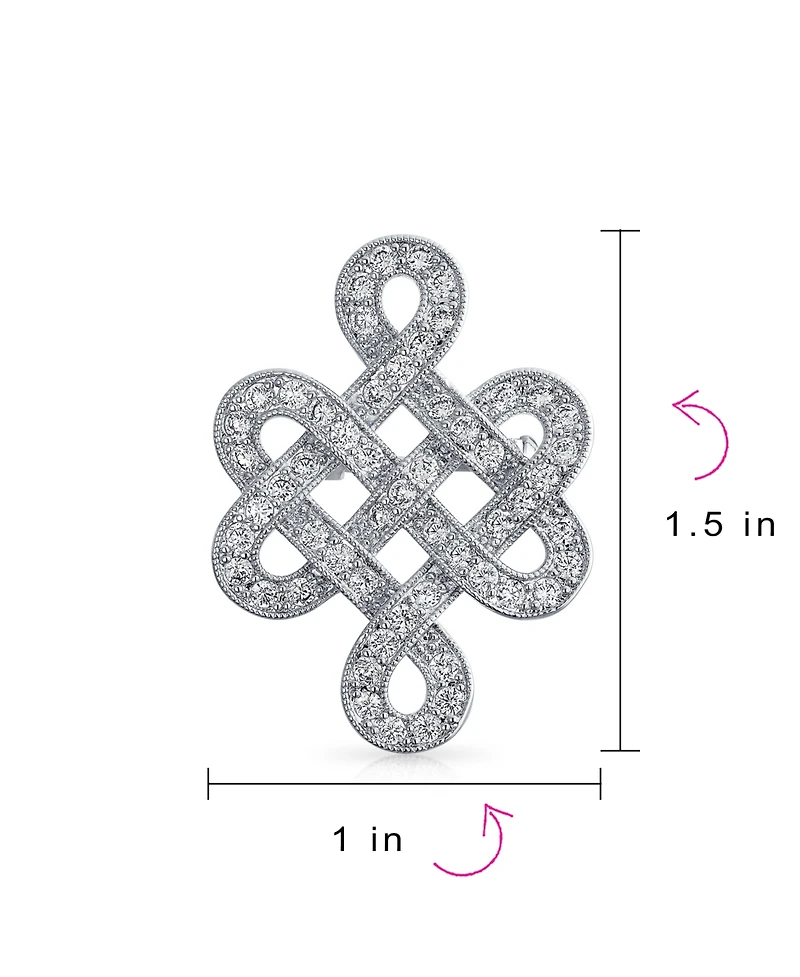 Bling Jewelry Eternal Celtic Love Knot Work Cubic Zirconia Pave Cz Brooch Pin Rhodium Plated Brass 1.2 Inch