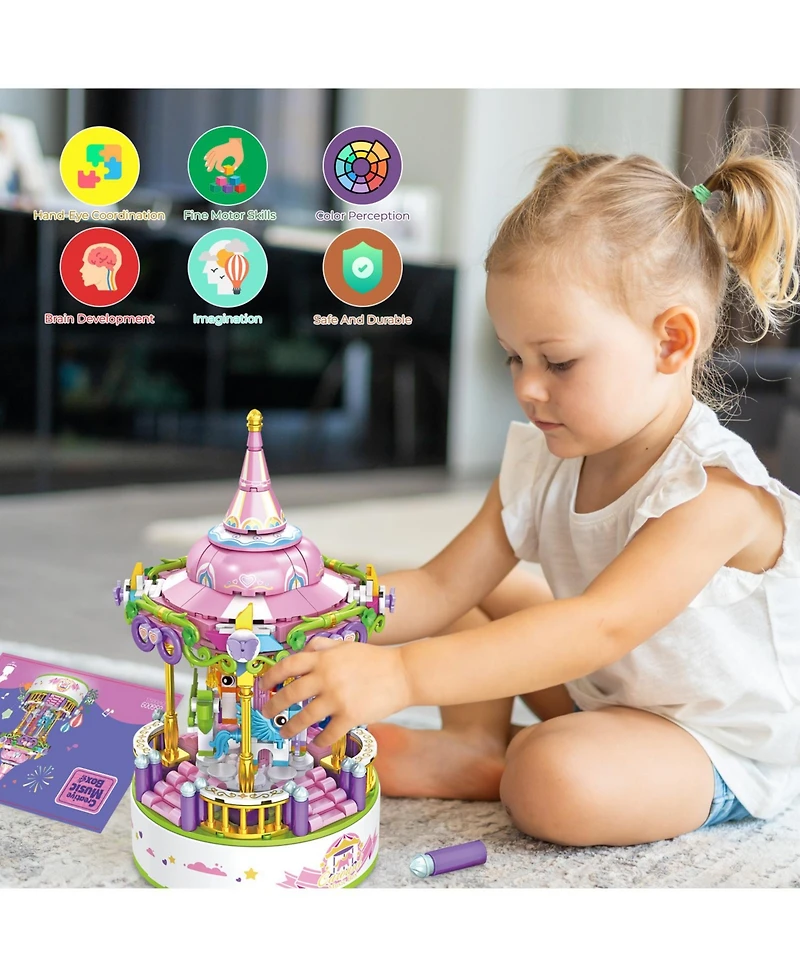 Contixo Carousel Building Block Set With Music Box - 488 Pcs