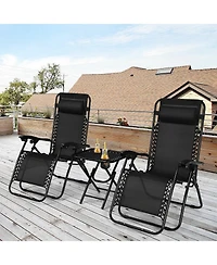 Inolait 3 Pieces Folding Portable Zero Gravity Reclining Lounge Chairs Table Set