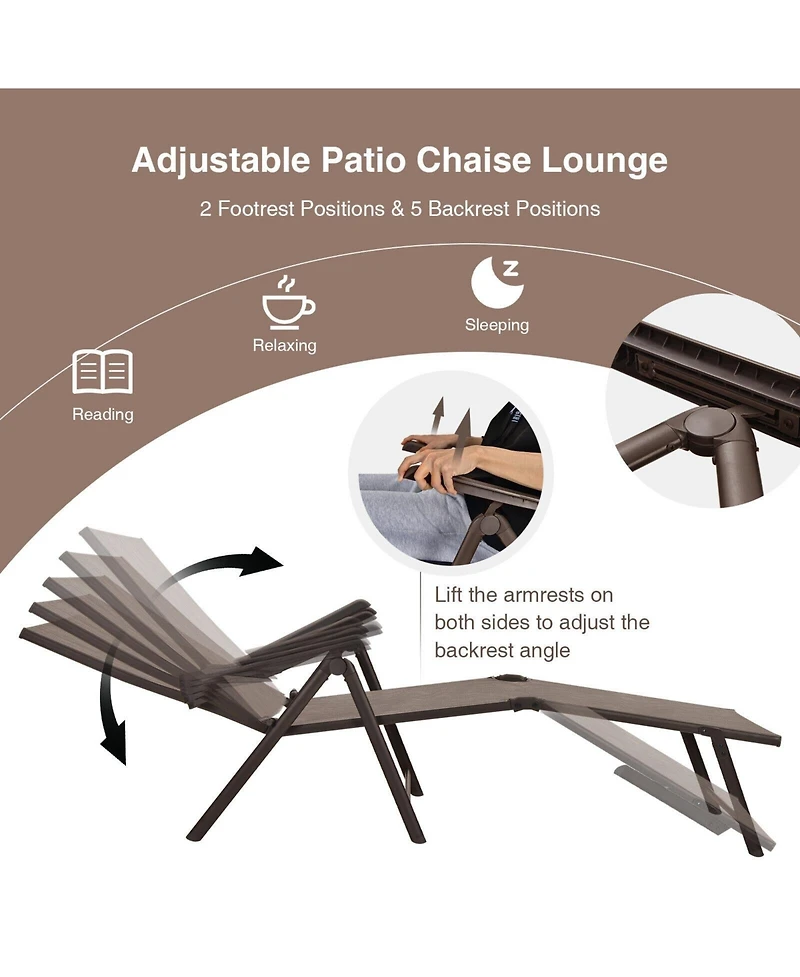 Inolait 2 Pieces Foldable Chaise Lounge Chair with 2-Position Footrest-Brown