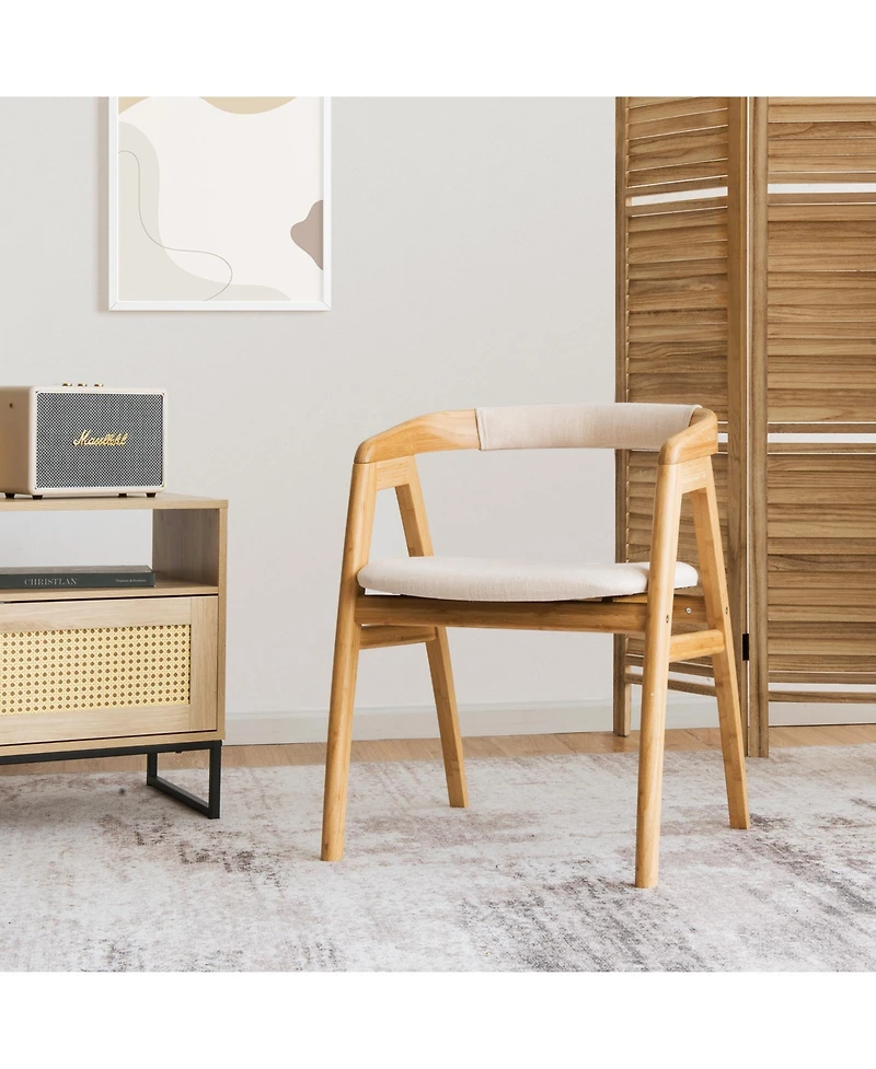 Sugift Leisure Bamboo Dining Chair with Curved Back and Anti-slip Foot Pads