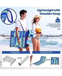 Inolait 3 Pieces Beach Lounge Chair Mat Set 2 Adjustable Lounge Chairs with Table Stripe