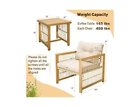 3 Pieces Patio Pe Wicker Conversation Set with Acacia Wood Frame and Cushions