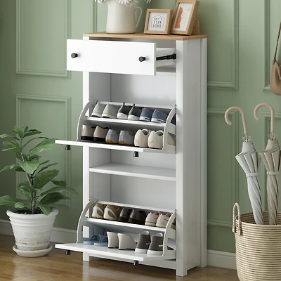 2-Drawer Entryway Shoe Organizer, Wood Grain Top