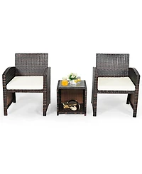 3 Pieces Pe Rattan Wicker Furniture Set with Cushion Sofa Coffee Table for Garden