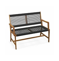 Outdoor Acacia Wood Bench with Backrest and Armrests