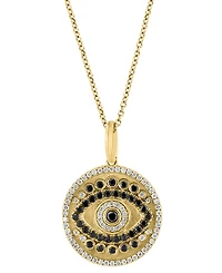Effy Black Diamond (3/8 ct. t.w.) & White Diamond Evil Eye Disc (1/4 ct. t.w.) 18" Pendant Necklace in 14k Gold