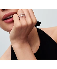 Pandora Sterling Silver Timeless Treated Freshwater Cultured Pearl Pave Double Band Ring