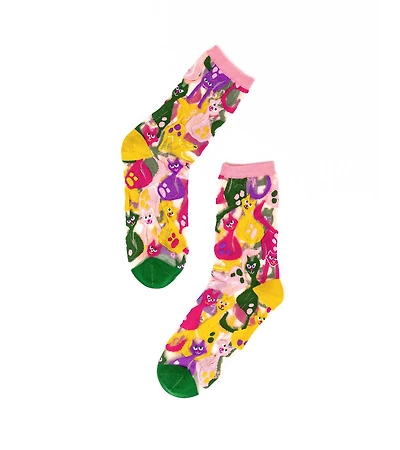 Sock Candy Women's Dopamine Cats Sheer Sock