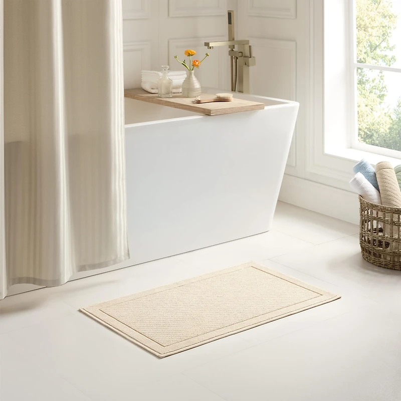Host & Home Cotton Bath Rug, Stylish Textured Woven Design, Slip Resistant Backing, 5 Color Options