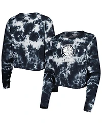Women's New Era Black Brooklyn Nets Tie Dye Cropped Long Sleeve T-shirt