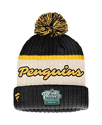 Men's Fanatics Black Distressed Pittsburgh Penguins 2023 Nhl Winter Classic Cuffed Knit Hat with Pom