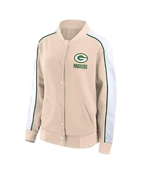 Women's Fanatics Tan Green Bay Packers Lounge Full-Snap Varsity Jacket