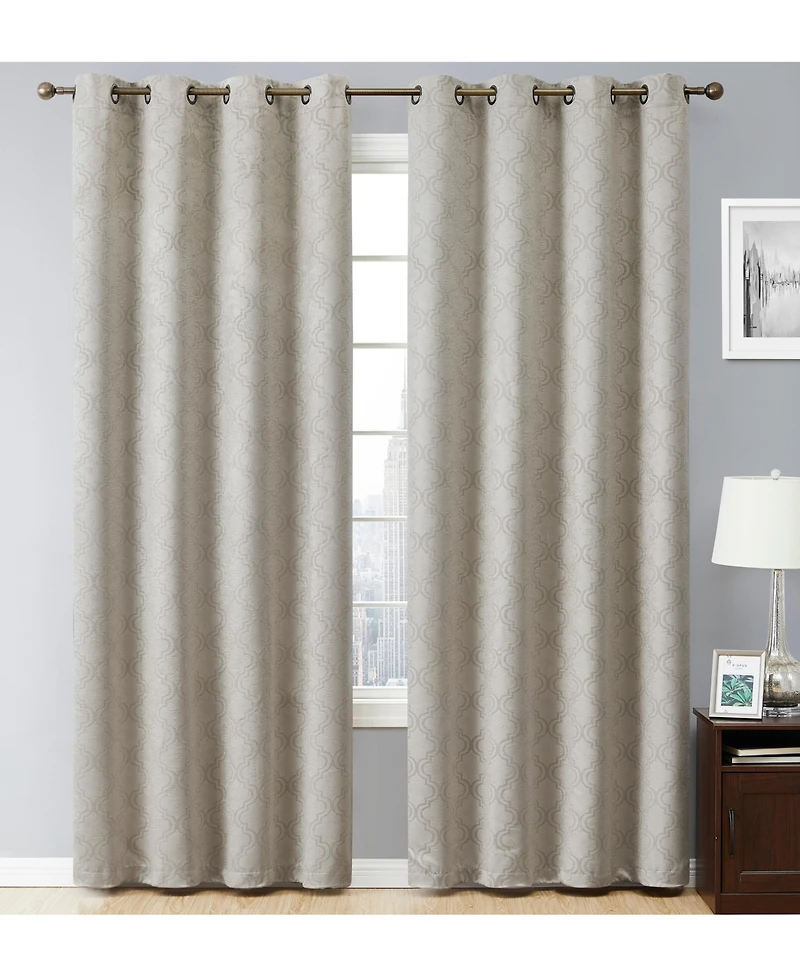 Hlc.me Redmont Lattice Pattern Thick Soft Thermal Insulated Energy Efficient Room Darkening Privacy Blackout Grommet Curtain Panels for Living Room