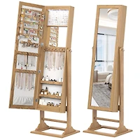 Jewelry Cabinet Full-Length Mirror Lockable Jewelry Armoire with 6 Lights