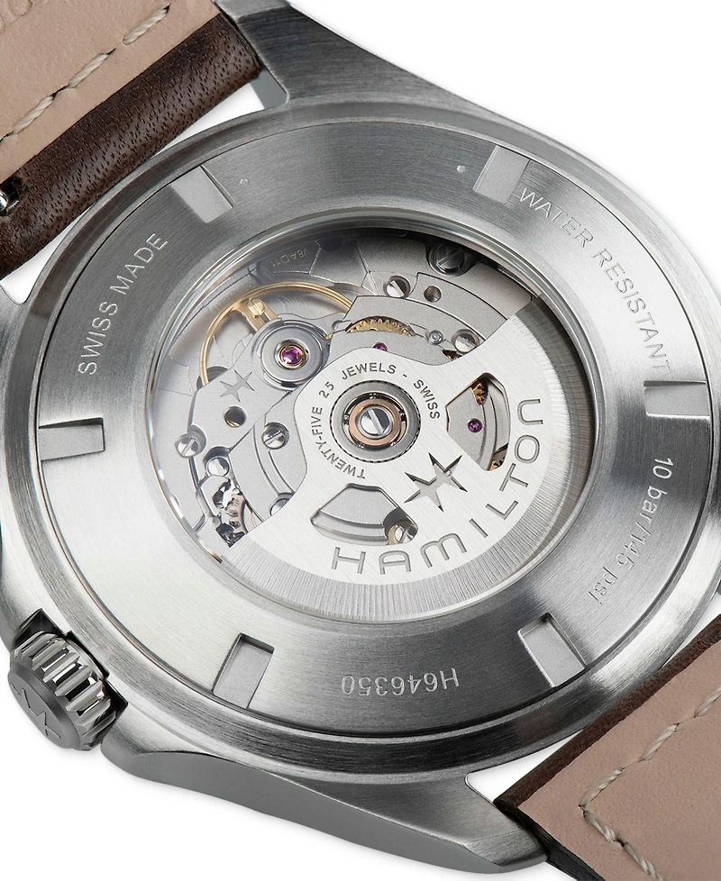 Hamilton Men's Swiss Automatic Khaki Aviation Day Date Brown Leather Strap Watch 42mm
