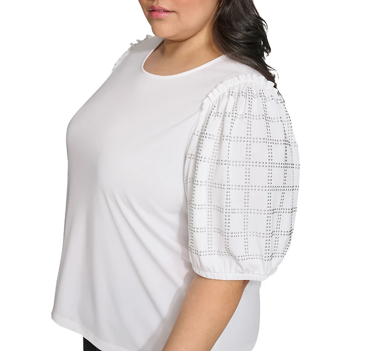 Karl Lagerfeld Paris Plus Embellished Puff Sleeve Top, First@Macy's
