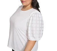 Karl Lagerfeld Paris Plus Embellished Puff Sleeve Top, First@Macy's