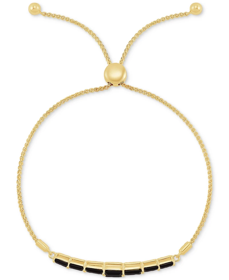 Onyx Baguette Bolo Bracelet in 14k Gold-Plated Sterling Silver