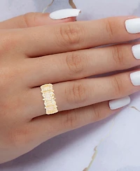 Cubic Zirconia Round & Baguette Horizontal Cluster Ring 14k Gold-Plated Sterling Silver
