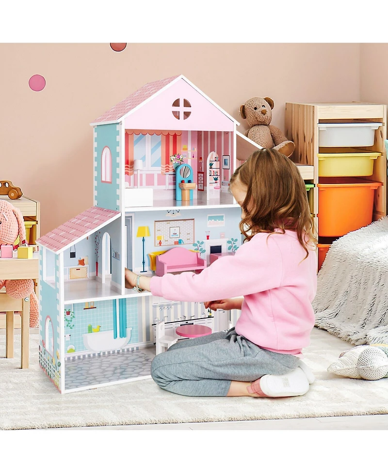 Inolait 3-Tier Toddler Doll House with Furniture Gift for Age over 3