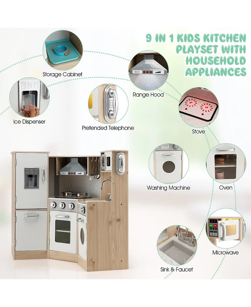 Kids Corner Wooden Kitchen Playset with Cookware Accessories