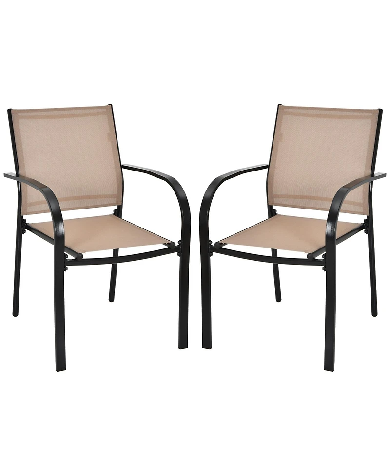 Set of 2 Patio Stackable Dining Chairs with Armrests Garden Deck