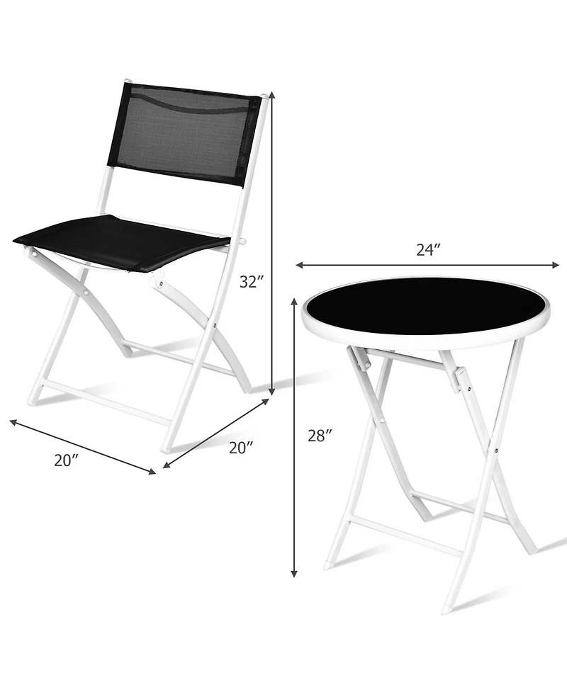 3 Pieces Patio Folding Bistro Set for Balcony or Outdoor Space