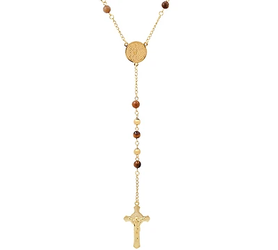 Steeltime Men's Gold-Tone Lords Tiger's Eye Prayer Rosary Lariat 30" Necklace