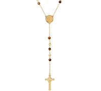 Steeltime Men's Gold-Tone Lords Tiger's Eye Prayer Rosary Lariat 30" Necklace
