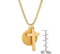 Steeltime Men's Stainless Steel Cross and St. Benedict Religious 24" Pendant Necklace